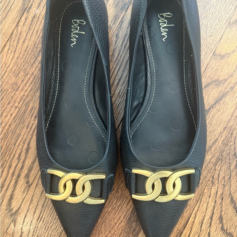 Boden Black Flats with Gold Chain Detail - Size 38